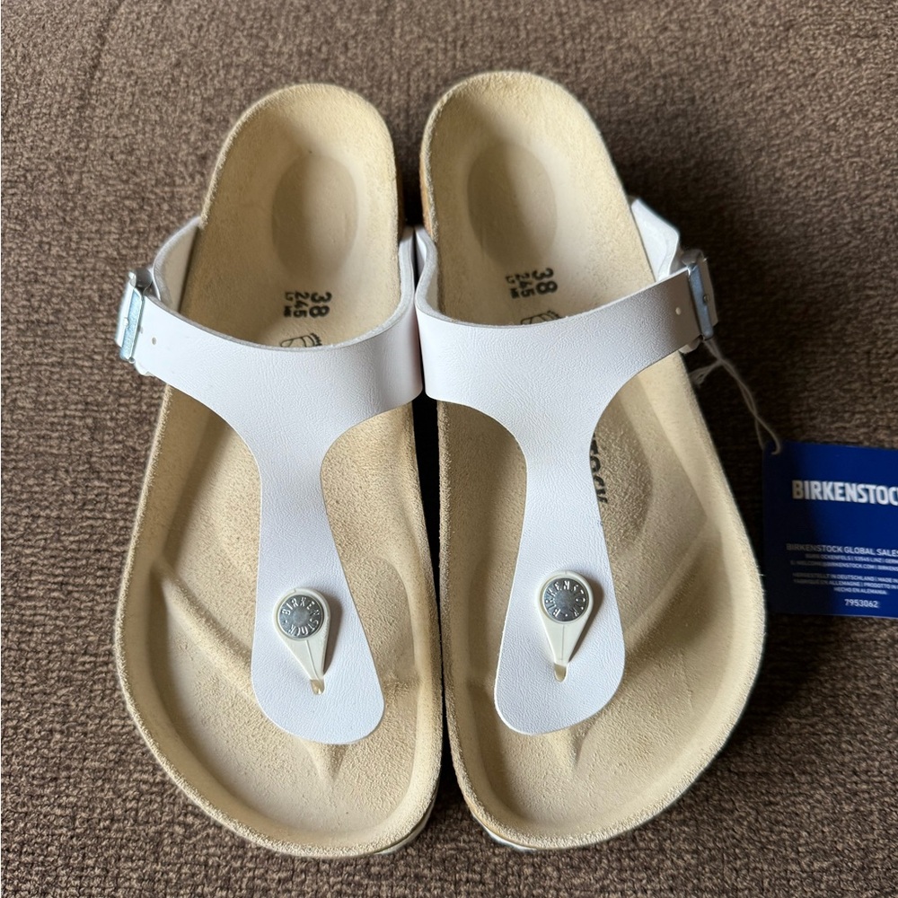 Birkenstock Women's White Gizeh Sandals with Silver Buckle